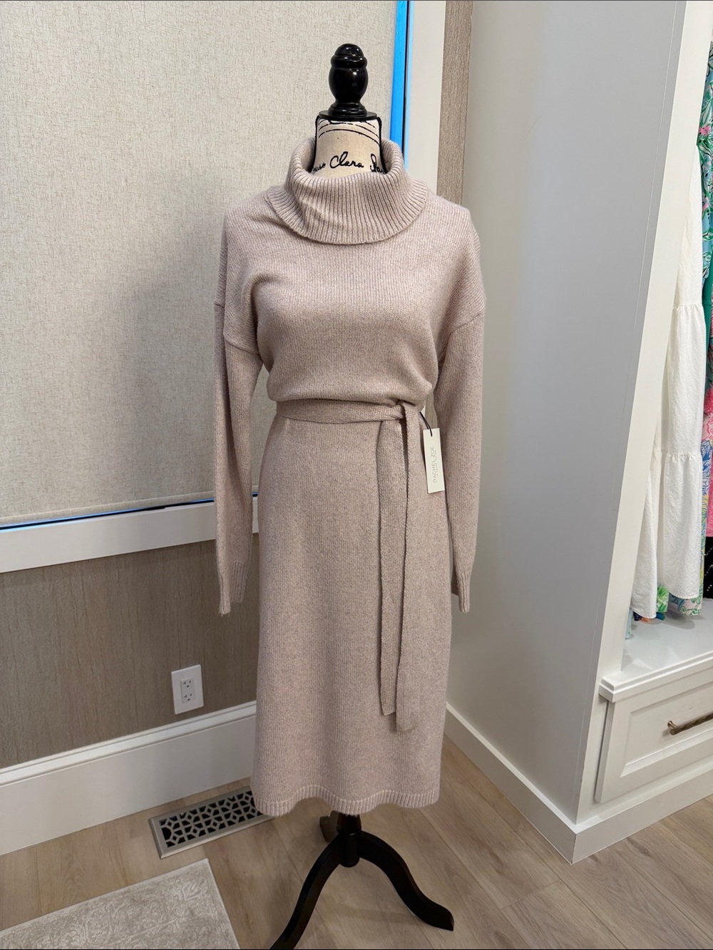 Rachel Zoe Blush Taupe Turtleneck Knit Dress